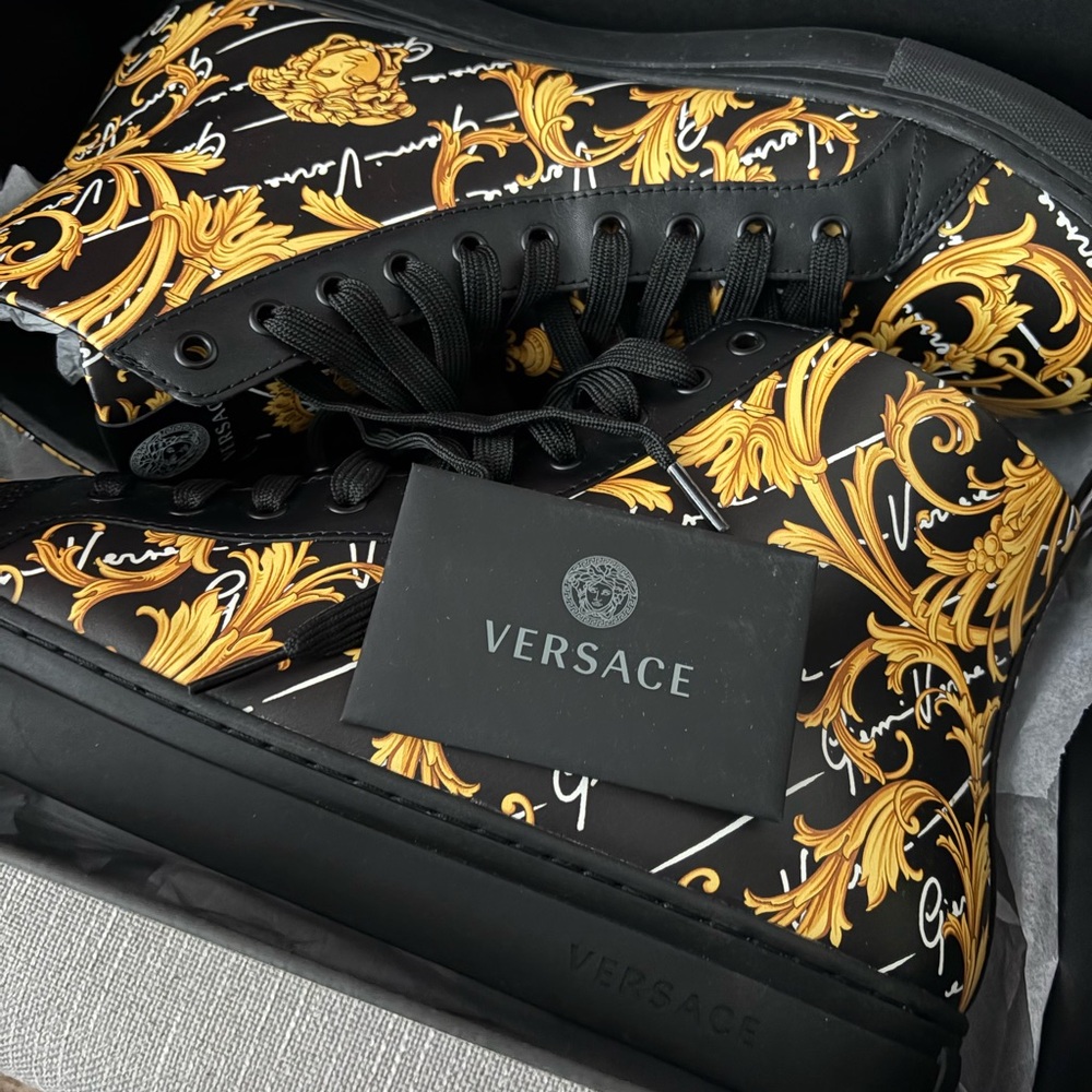 Versace Black and Gold Baroque Sneakers